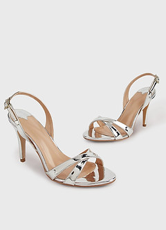 front Silver Metallic Slingback Heel Sandals