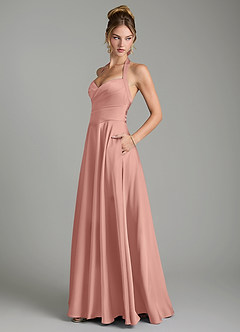 Azazie Tenaya Brautjungfernkleider A-Linie Herzausschnitt Stretch-Satin Kleid Rosettenrosa image5