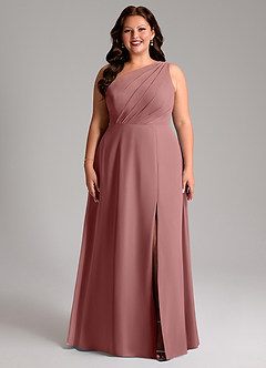 Azazie Phaedra Bridesmaid Dresses Desert Rose A-Line One Shoulder Chiffon Dress image7