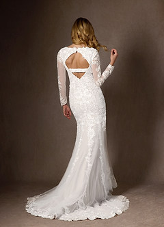 Azazie Dulce Amor Wedding Dresses Diamond White Mermaid V-Neck lace Tulle Dress image1