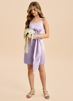 Azazie Nellie Junior Linia A Ukłon Matowy satynowy Mini Młodsza druhna Sukienka image3