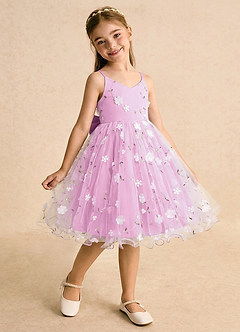 Azazie Junebug Flower Girl Dresses Candy Pink Ball-Gown Spaghetti Strap Tulle Dress image2