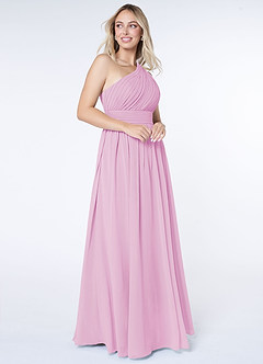 Azazie Molly Final Sale Candy Pink A-Line One Shoulder Chiffon Dress image5