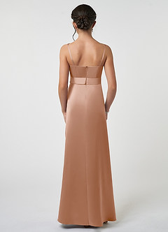 Azazie Anina Junior Champagne Rose A-Line Bow Matte Satin Dress image3