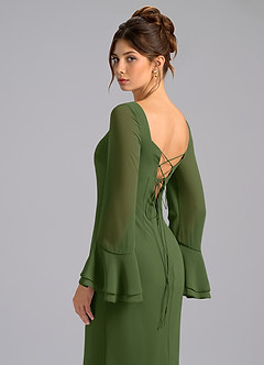 Azazie Leone Brautjungfernkleider Meerjungfrau-Linie Korsett Chiffon Kleid Olivgrün image2