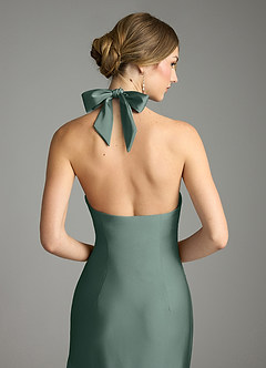 Azazie Nayeli Final Sale Sea Moss A-Line Pleated Stretch Satin Dress image7