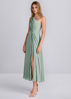 Brook Agave Green Ein-Schulter-Satin-Midikleid mit Schlitz image3