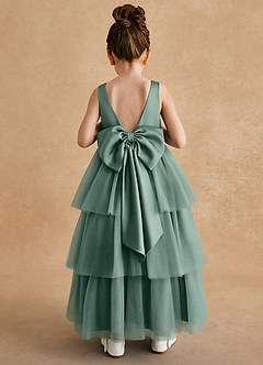 Azazie Megallie Final Sale Eucalyptus A-Line Bow Tulle Dress image5