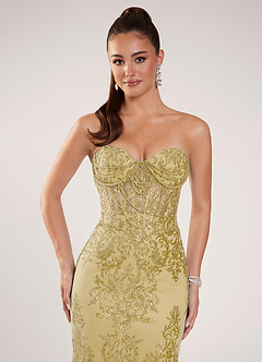 Zeoga Yellow Strapless Sequin Beaded Mesh Mermaid Dress image6