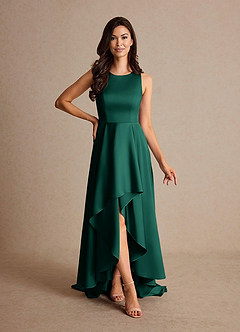 Azazie Niles Mother of the Bride Dresses Emerald A-Line Trains Stretch Satin Dress image1