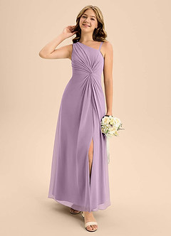 Azazie Brooke Junior Robe Trapèze en Mousseline de soie Fente Latérale Glycine image3