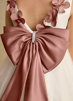 Azazie Lilli Blumenmädchenkleider A-Linie Schleifen Tüll Kleid Elfenbein Zedernrose image6