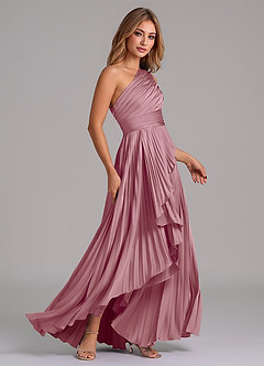 Azazie Lyrica Robes de demoiselle d'honneur Robe Trapèze en Satin extensible Une épaule Mauve Vintage image2