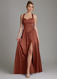 Azazie Francis Bridesmaid Dresses Auburn A-Line Corset Stretch Satin Dress image3