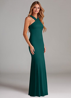 Azazie Doretta Abiti da Damigella Abito Sirena in Chiffon Plissettato Verde Pavone image4