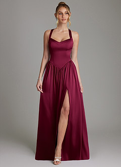 Azazie Francis Robes de demoiselle d'honneur Robe Trapèze en Satin extensible Corset Bourgogne image1