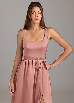 Azazie Elliott Bridesmaid Dresses Rosette A-Line with Pockets Stretch Satin Dress image2