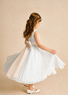 Azazie Margot vestidos de niña de las flores Vestido de Marfil Blanco Alabastro de Gasa de Corte En A con Plisado image7