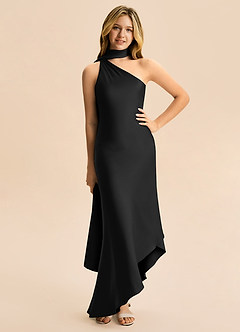 Azazie Briony Junior Etui Plissee Stretch-Satin Kleid Schwarz image3