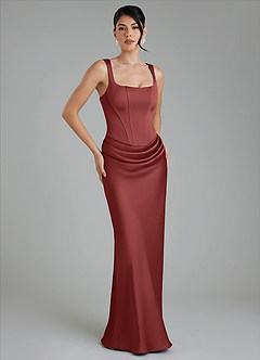 Azazie Etta Robes de demoiselle d'honneur Robe Sirène en Satin extensible Corset Terracotta image5