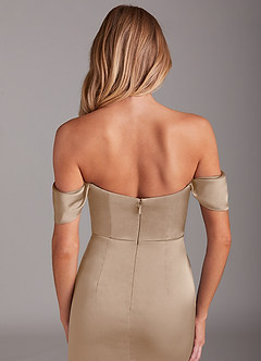 Azazie Saige Bridesmaid Dresses Taupe Mermaid Off the Shoulder Stretch Satin Dress image7