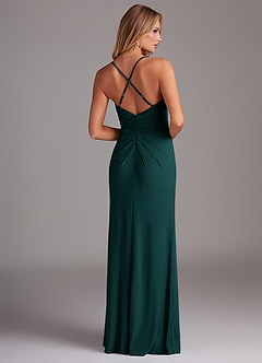 Azazie Sami Bridesmaid Dresses Pine Sheath Pleated Luxe Knit Dress image2