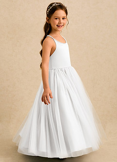 Azazie Aurora Blumenmädchenkleider A-Linie Schleifen Tüll Kleid Weiß image4