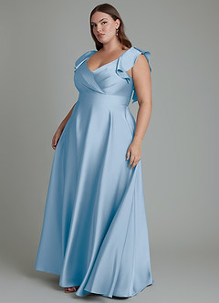Azazie Leilani Bridesmaid Dresses Powder Blue A-Line Ruched Stretch Satin Dress image15