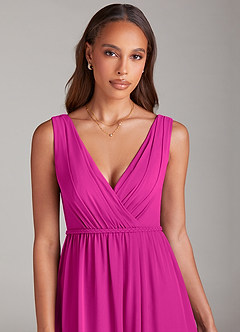 Azazie Tanicia Robes de demoiselle d'honneur Robe Trapèze en Mousseline de soie Plissée Fuchsia image5