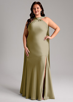 Azazie Kinsley Bridesmaid Dresses Moss Green Mermaid Side Slit Stretch Satin Dress image8