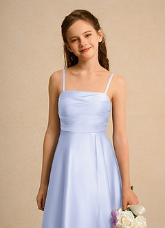 Azazie Pebbles Junior Formal Flower Girl Dresses Lavender A-Line Pleated Matte Satin Dress image3
