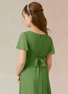 Azazie Induh Junior Jurk van Chiffon met A-Lijn Gedrapeerd Basilicum image5