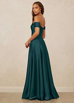 Christian Siriano Bridal for Azazie 1002 Bridesmaid Dresses Pine A-Line Off the Shoulder Stretch Satin Convertible Dress image2