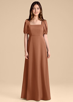 Azazie Briar Junior Vestido de Bronceador de Satén Elástico de Corte en A con Lazo image7