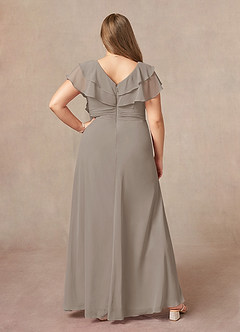 Azazie Snapdragon Mother of the Bride Dresses Taupe A-Line V-Neck Ruched Chiffon Dress image7