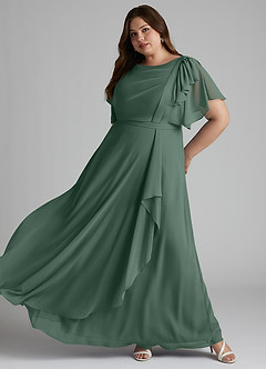 Azazie Aaliyah vestidos de dama de honor modestos Vestido de Corte En A Plisado Scoop Hasta el suelo Gasa image8