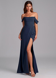 Azazie Johana Abiti da Damigella Abito Convertibile Sirena in Chiffon a Spalla Scoperta Marino Scuro image3