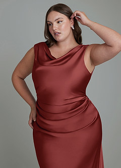 Azazie Kieryn Bridesmaid Dresses Terracotta Mermaid Pleated Stretch Satin Dress image12