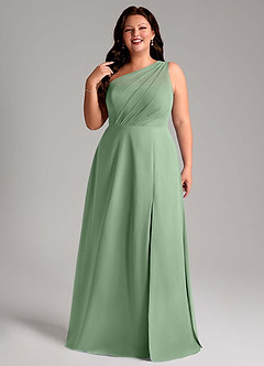 Azazie Phaedra Bridesmaid Dresses Matcha A-Line One Shoulder Chiffon Dress image5