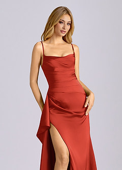 Azazie Sarai Suknie dla druhen Osłona Gorset Satyna elastyczna Do ziemi Sukienka image4