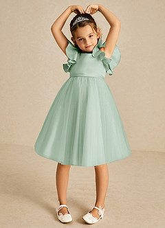 Azazie Kaeya Flower Girl Dresses Agave A-Line Bow Tulle Dress image3