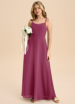 Azazie Shale Junior Mulberry A-Line Bow Chiffon Dress image5