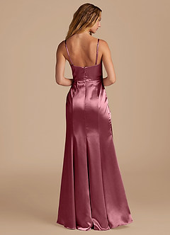 Azazie Marzia Vestidos de damas de honor Vestido de Rosa Del Desierto de Satén Metálico de Corte Sirena con Plisado image5