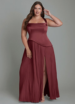 Azazie Stephanie Vestidos de damas de honor Vestido Merlot de Satén Elástico de Línea A con Plisado image7