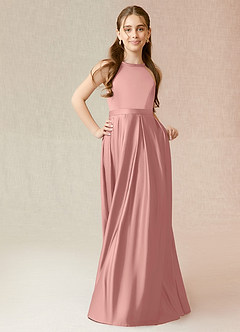 Azazie Arianthe Junior Rosette A-Line with Pockets Stretch Satin Dress image4