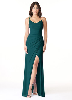 Azazie Deandra Bridesmaid Dresses Peacock Mermaid Pleated Mesh Dress image1