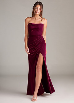 Azazie Leonis Vestidos de damas de honor Vestido de Cabernet de terciopelo de Corte Sirena con Sin tirantes image4