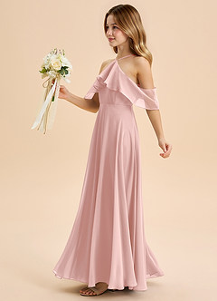 Azazie Tessabelle Junior Powder Pink A-Line Off the Shoulder Chiffon Dress image3