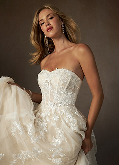 Azazie Keri Vestidos de novia Vestido de Blanco Diamante Champán de Encaje de Corte Princesa con Sin tirantes image4