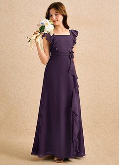 Azazie Soso Girls Formal Robe Demoiselle D'honneur Fillette Robe Trapèze en Mousseline de soie Plissée Prune image4
